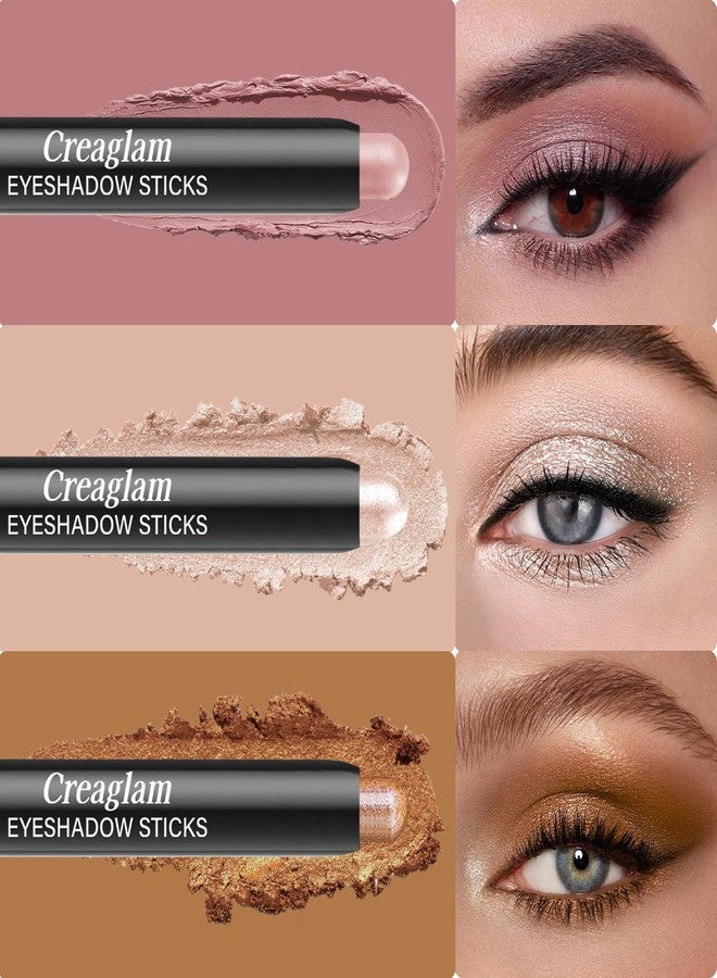 Creaglam Eyeshadow Stick 3Pcs Set, Waterproof & Crease-Proof, Easy Blendable Makeup Pencil for Beginners, Color Includes Matte Dusty Pink & Shimmer Peach & Fenugreek, 1.9g Each Stick - Image 2